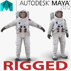 Astronaut NASA Wearing Spacesuit A7L Rigged for Maya